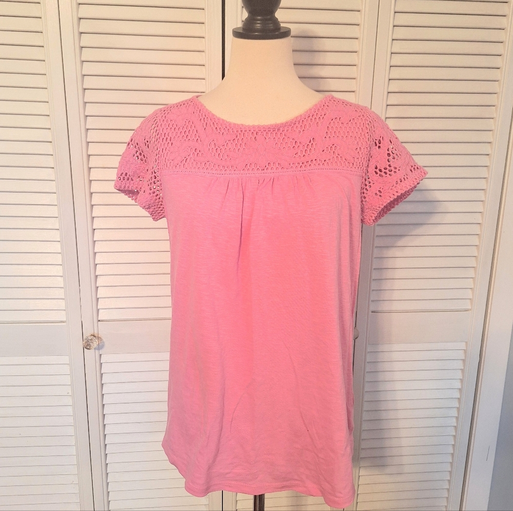 Talbots Pink Crochet Lace Accent Blouse Top Small *box 4